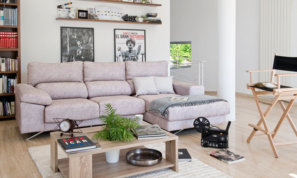 Chaise longue derecha de microfibra CARLING Conforama